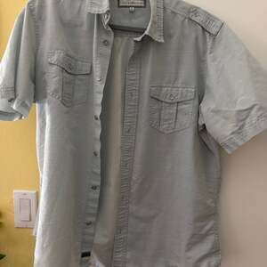 pd&c XL mens short sleeve button down shirt blue collared
